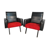 Pair of vintage armchairs in skai and "moumoutte"