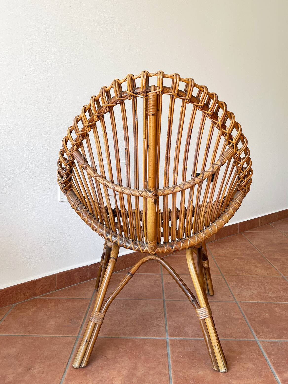 Italian 1960s original rattan egg armchair
