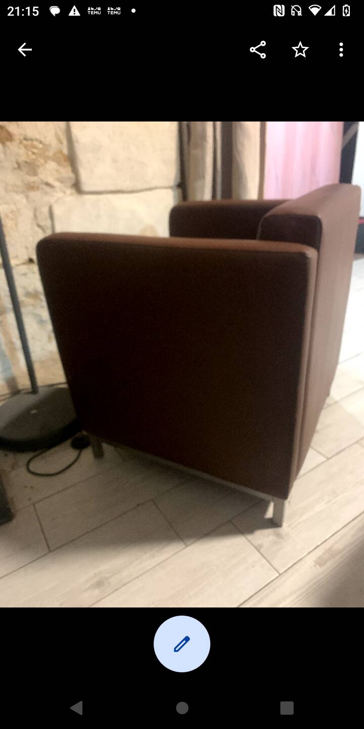 Vintage "club" cube armchair in faux leather with brutalist lines (1980s)