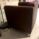 Vintage "club" cube armchair in faux leather with brutalist lines (1980s)