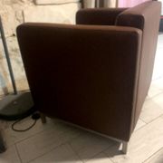 Vintage "club" cube armchair in faux leather with brutalist lines (1980s)