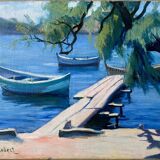Painting "The sunny pontoon" HST signed A. Robert (post impressionist)