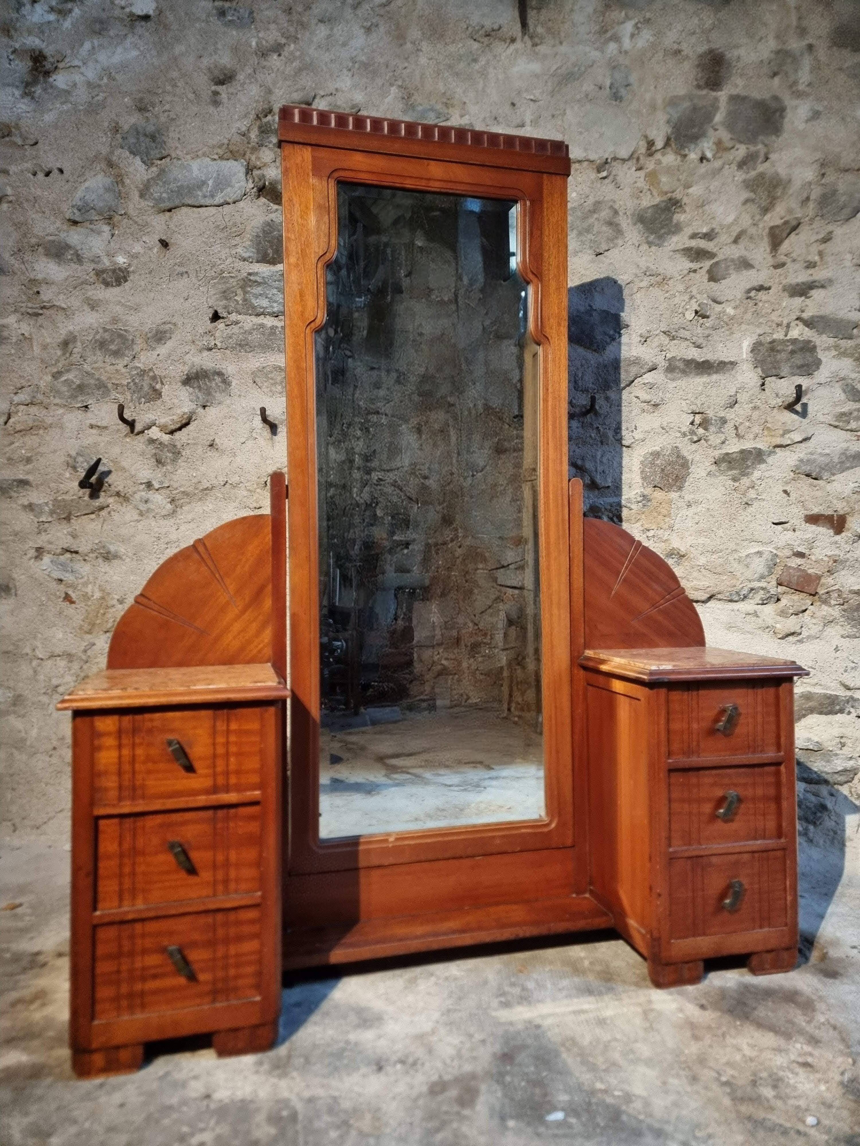 Art Deco mahogany dressing table with bevelled tilting mirror, France, 1920s–1930s.