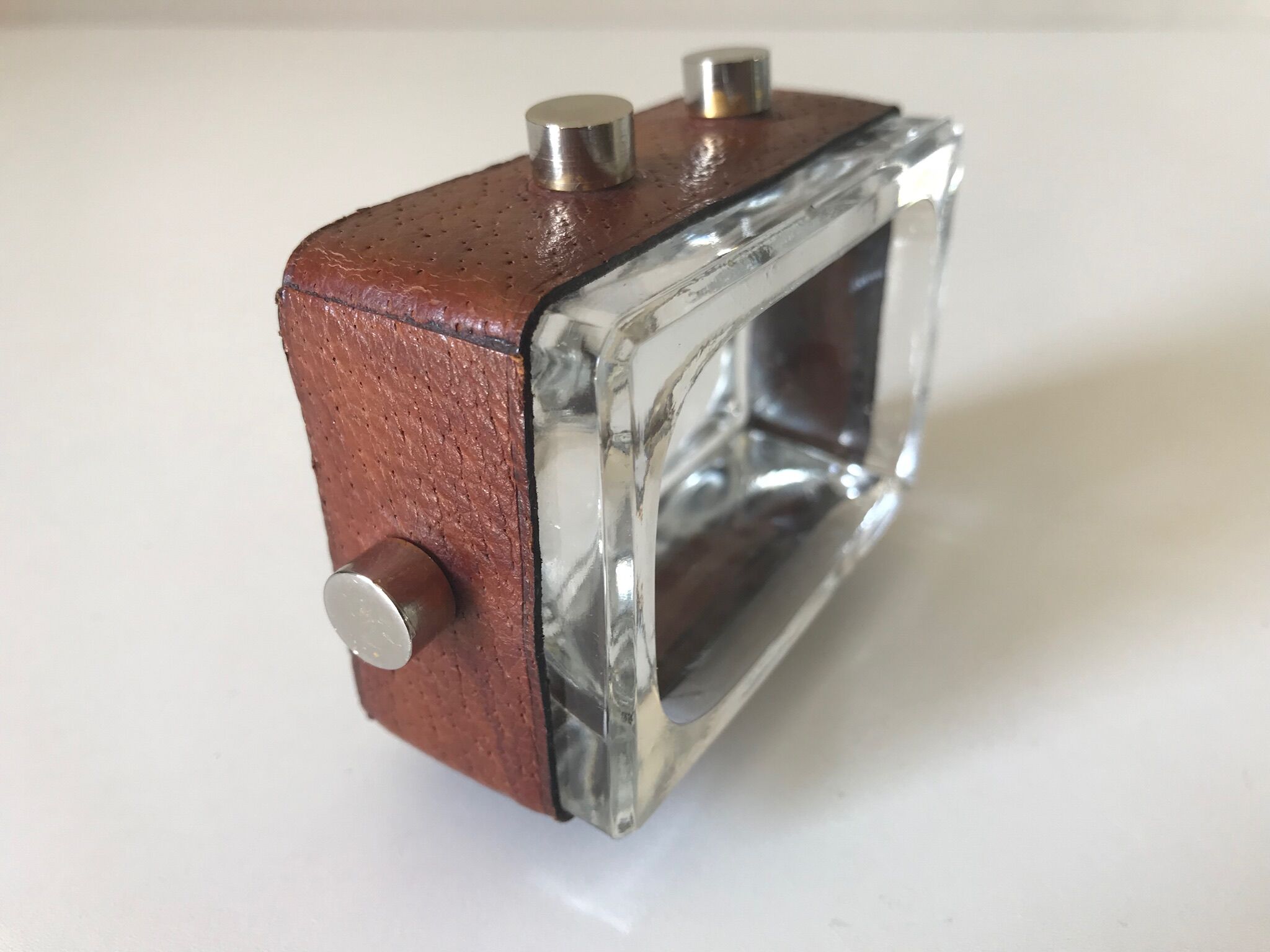 Cendrier cuir et verre moderniste design annees 50 60