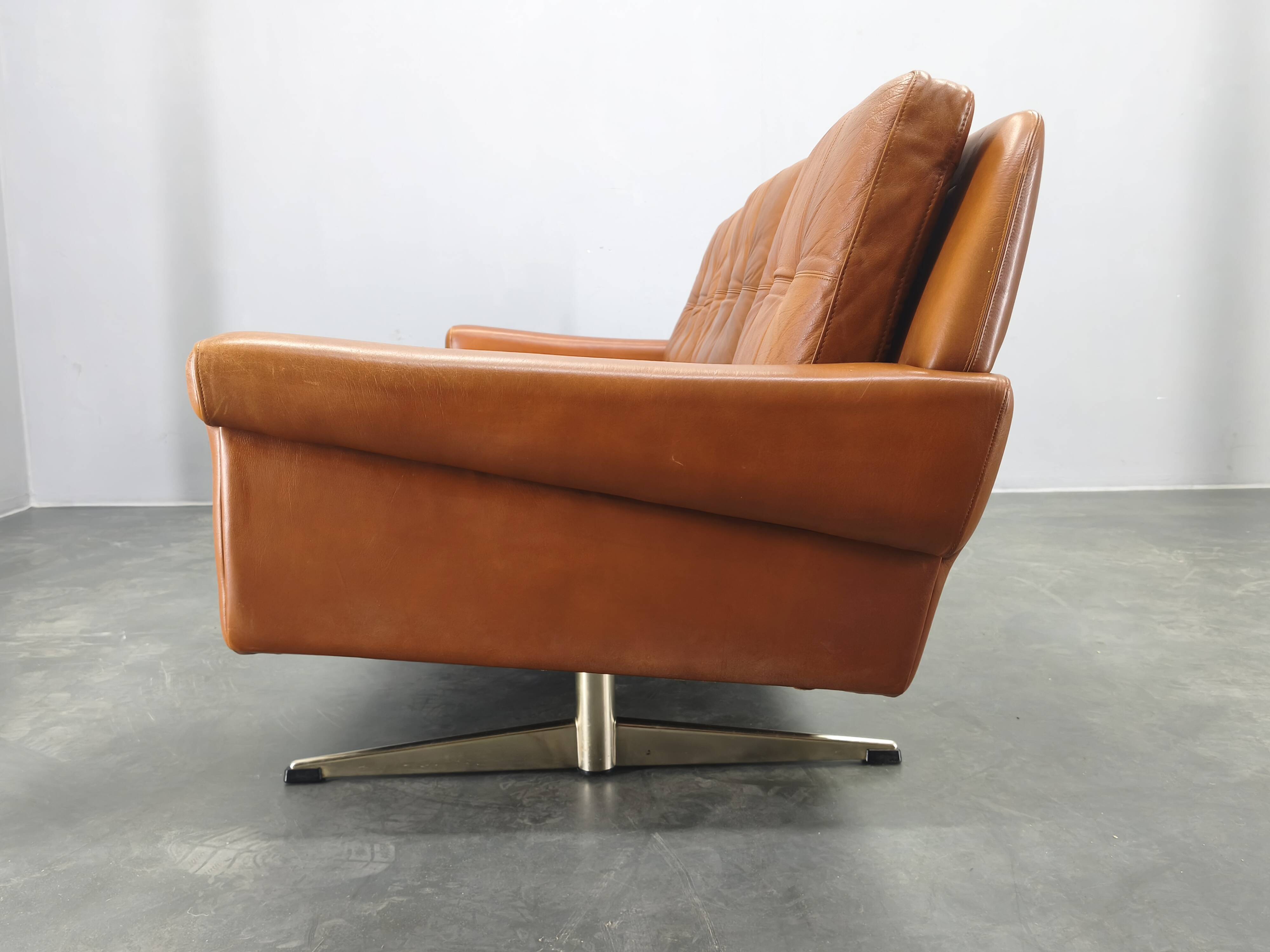 Svend Skipper Danish Leather Sofa Cognac Chrome, 1960s