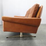 Svend Skipper Danish Leather Sofa Cognac Chrome, 1960s