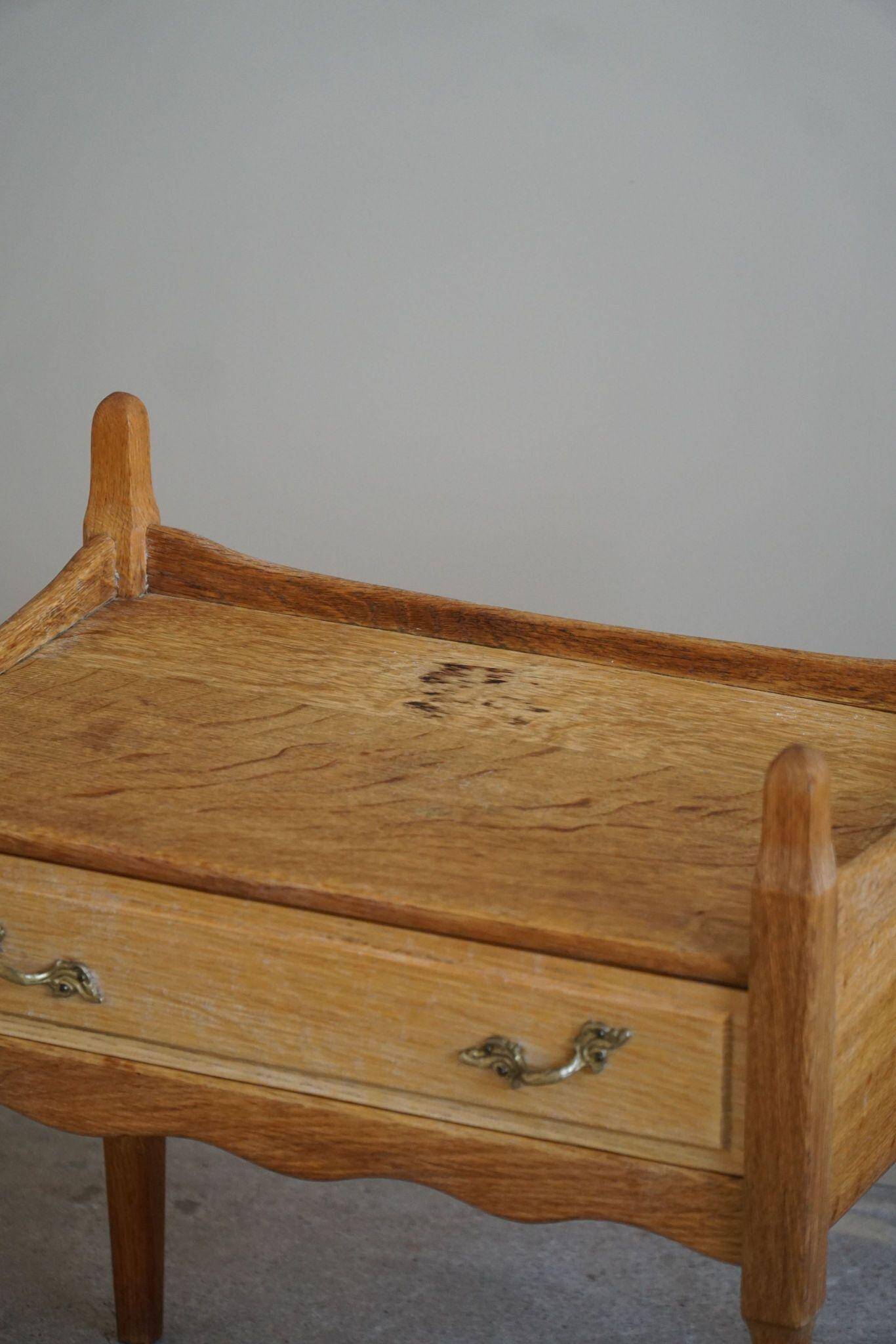 Henning Kjærnulf, oak bedside table, modern Danish, "Razorblade", 1960s