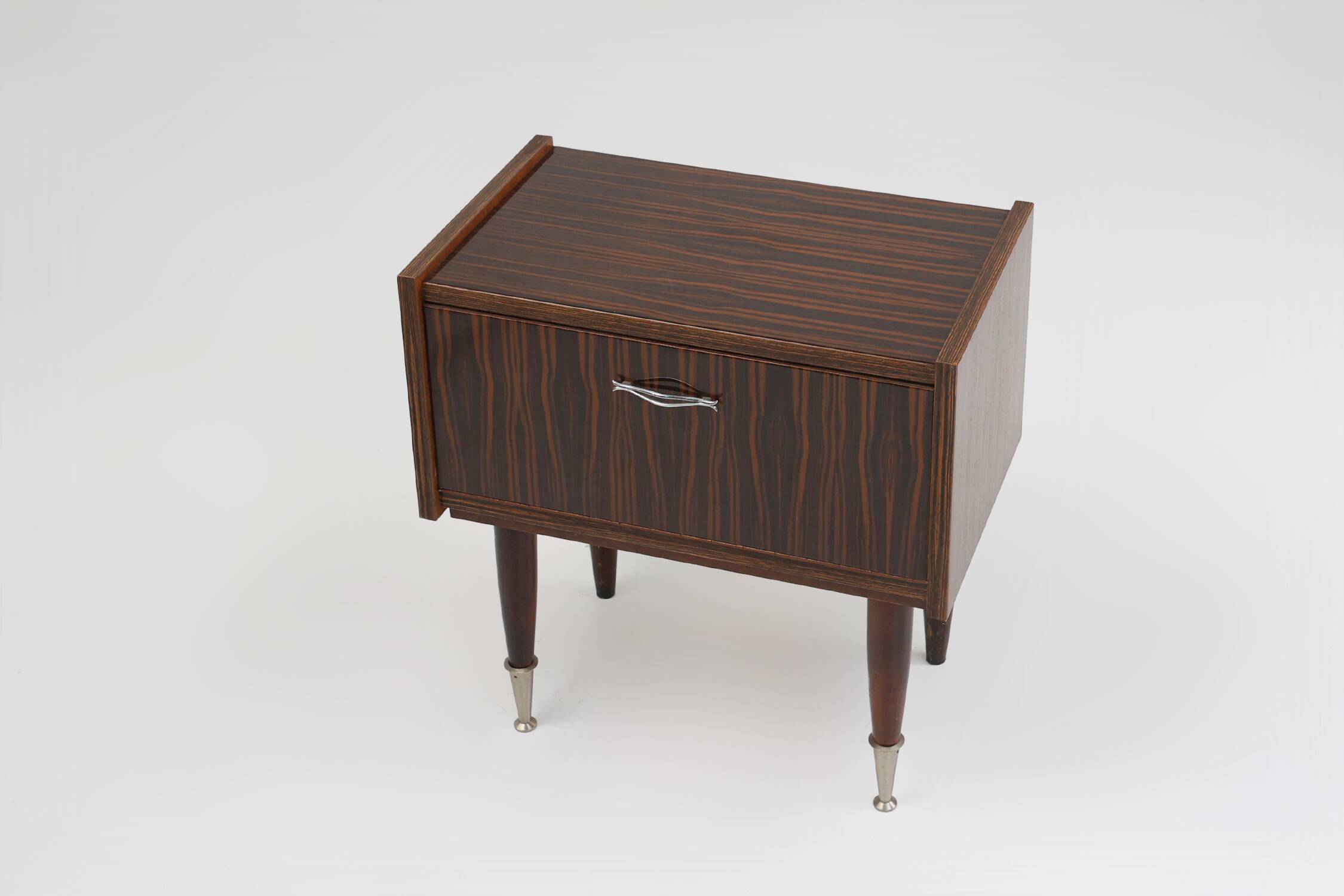 Vintage nightstand in wood with chrome details, Belgium 1960s