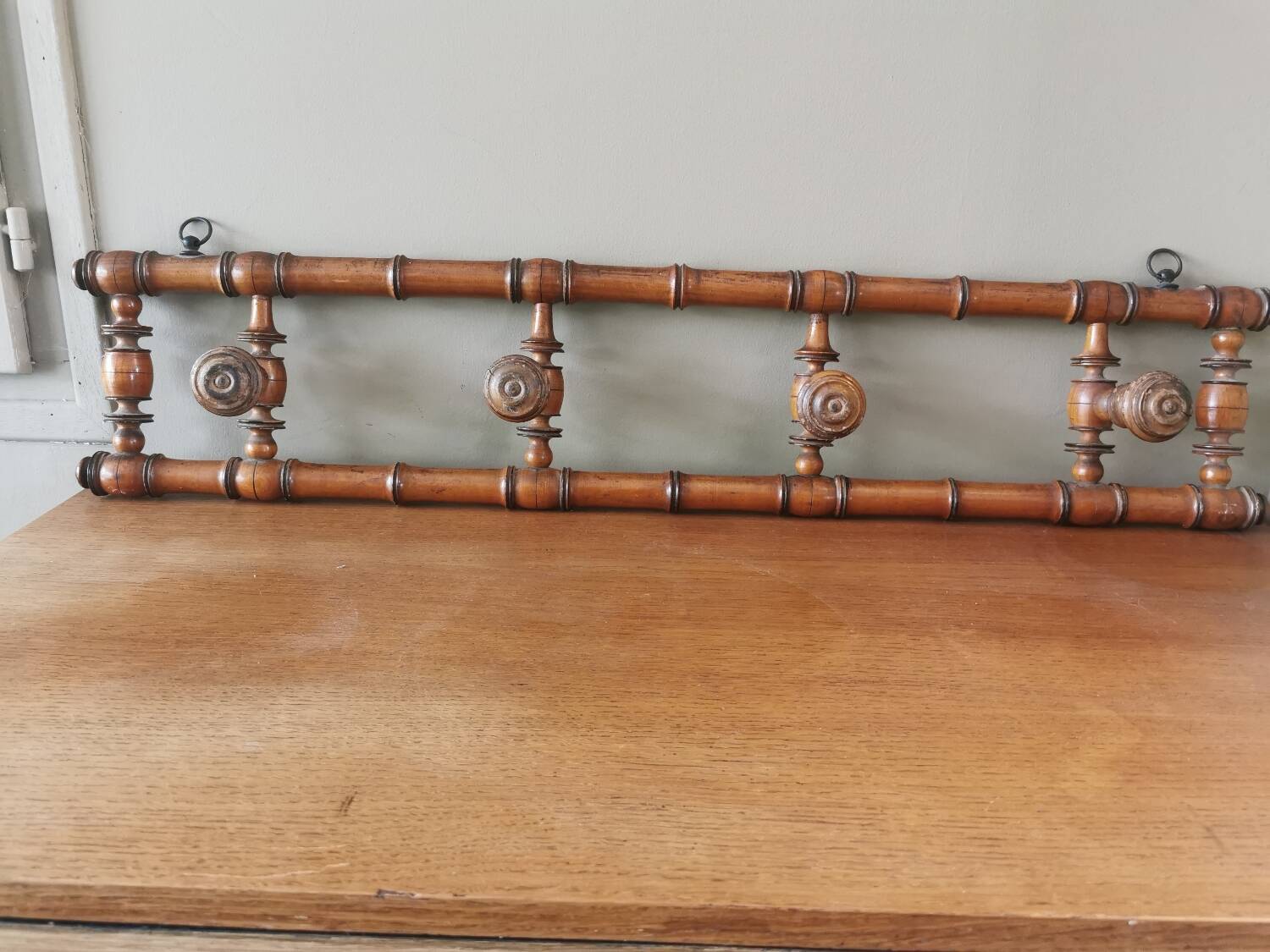 Antique wooden wall coat rack