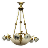 Art Deco chandelier. Marble, solid gilded bronze.