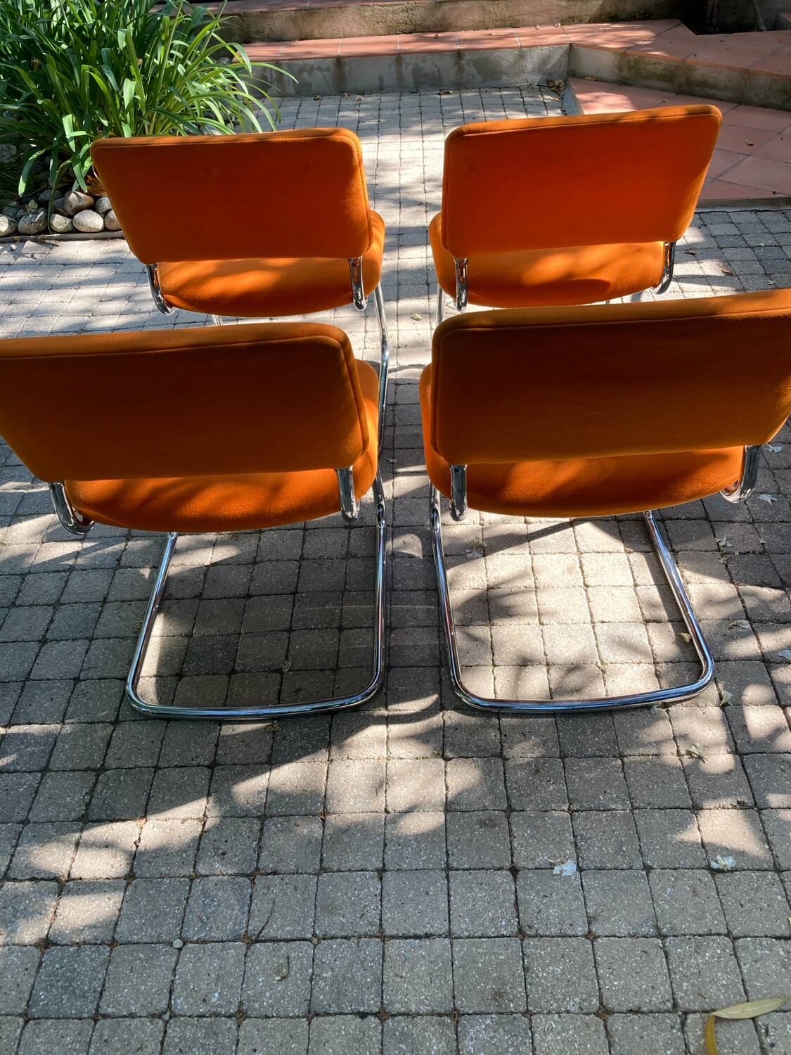 4 chair, pure year, 70 orange, metal tube, chrome