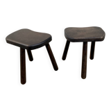 Pair of vintage stained wood tripod stools from the 1970s