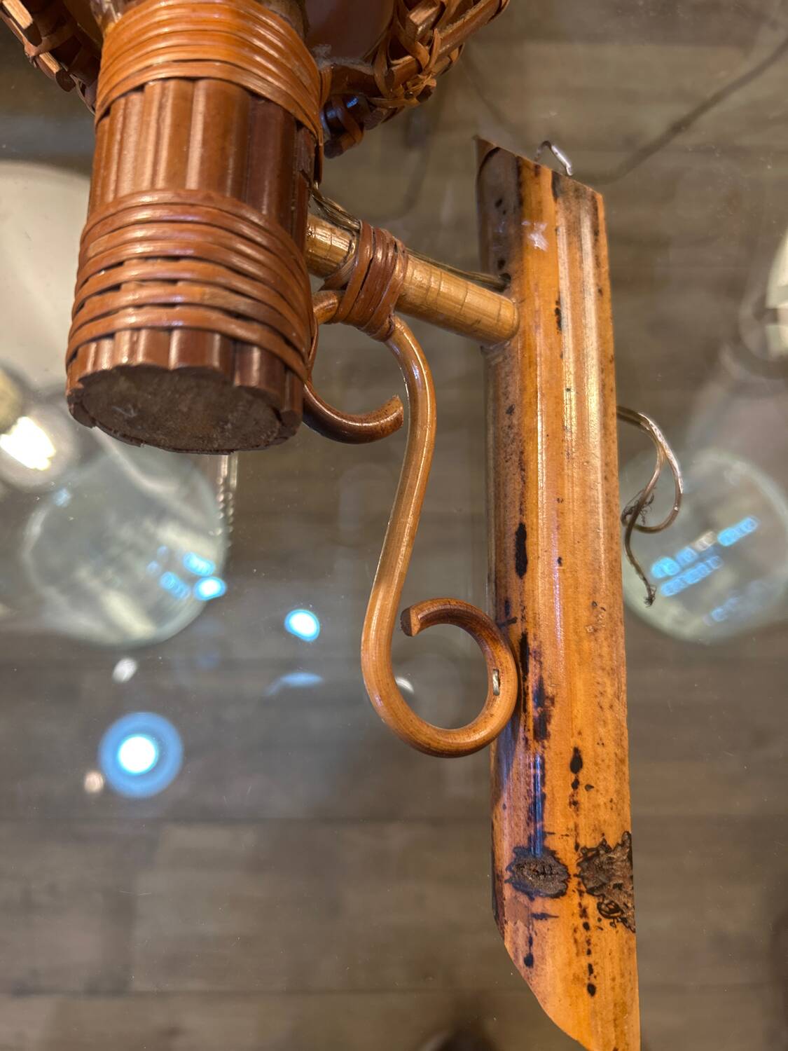 Pair of wall lights, rattan, 1950