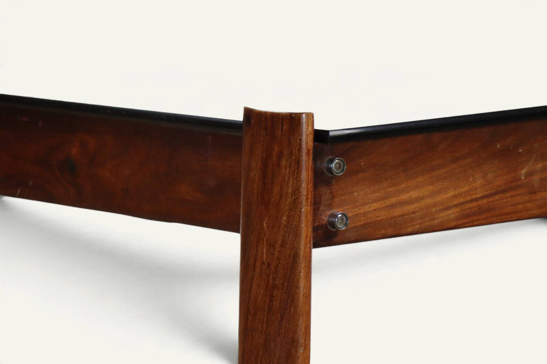 Percival Lafer coffee table in exotic wood and smoked glass – Brazil, 1970