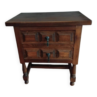 Antique wooden side table with 2 vintage drawers