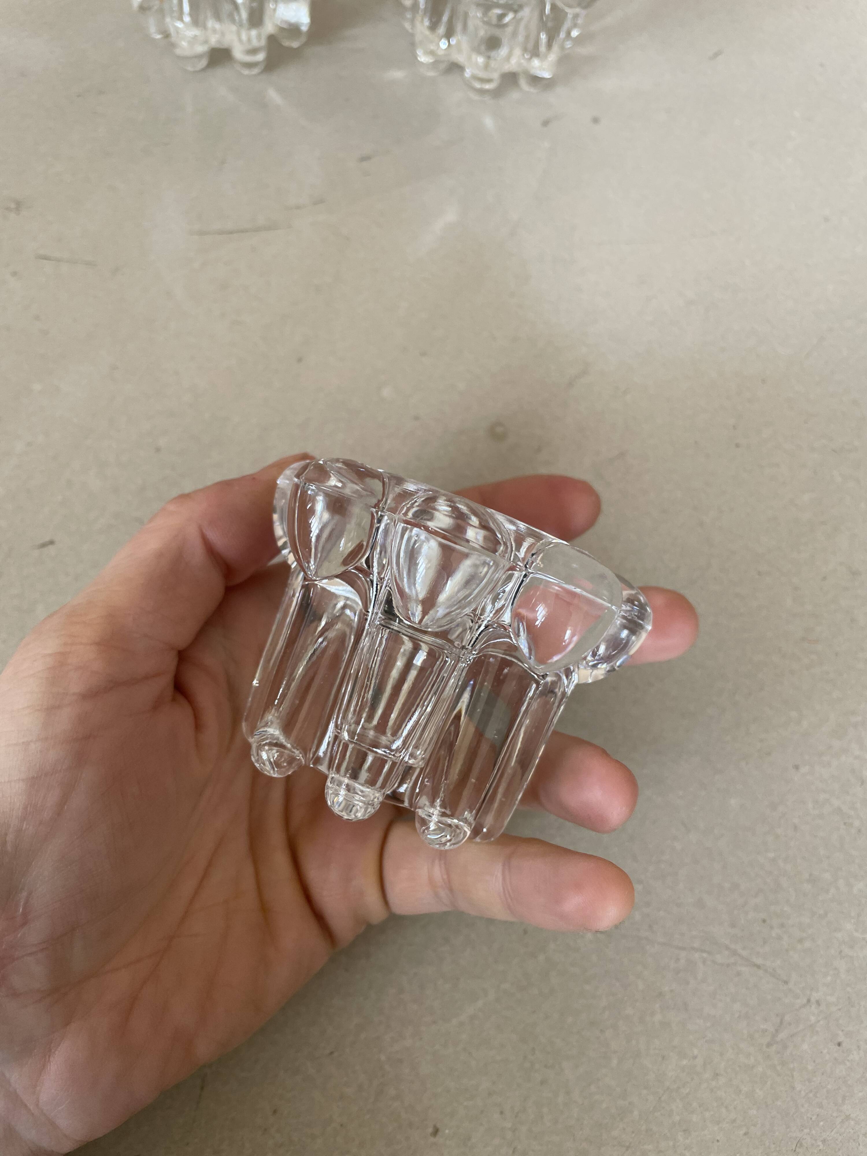 Set of 3 old glass candlesticks