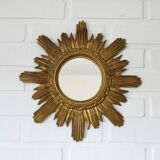 Miroir mural vintage doré Sunburst fabriqué en Italie dans les années 1960 Hollywood Regency