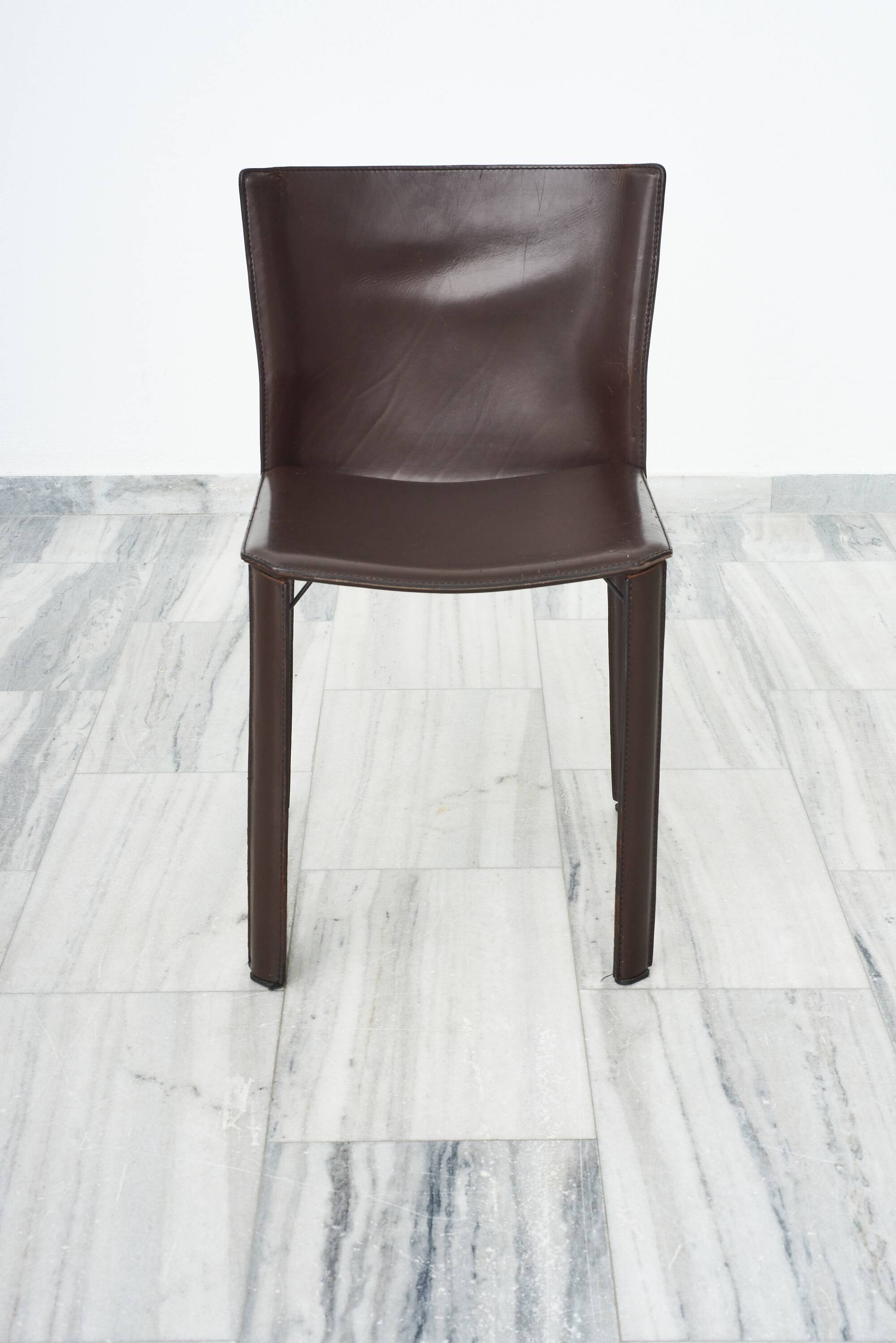 Set of 5 dark brown leather dining chairs