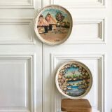 Wall composition of painted baskets