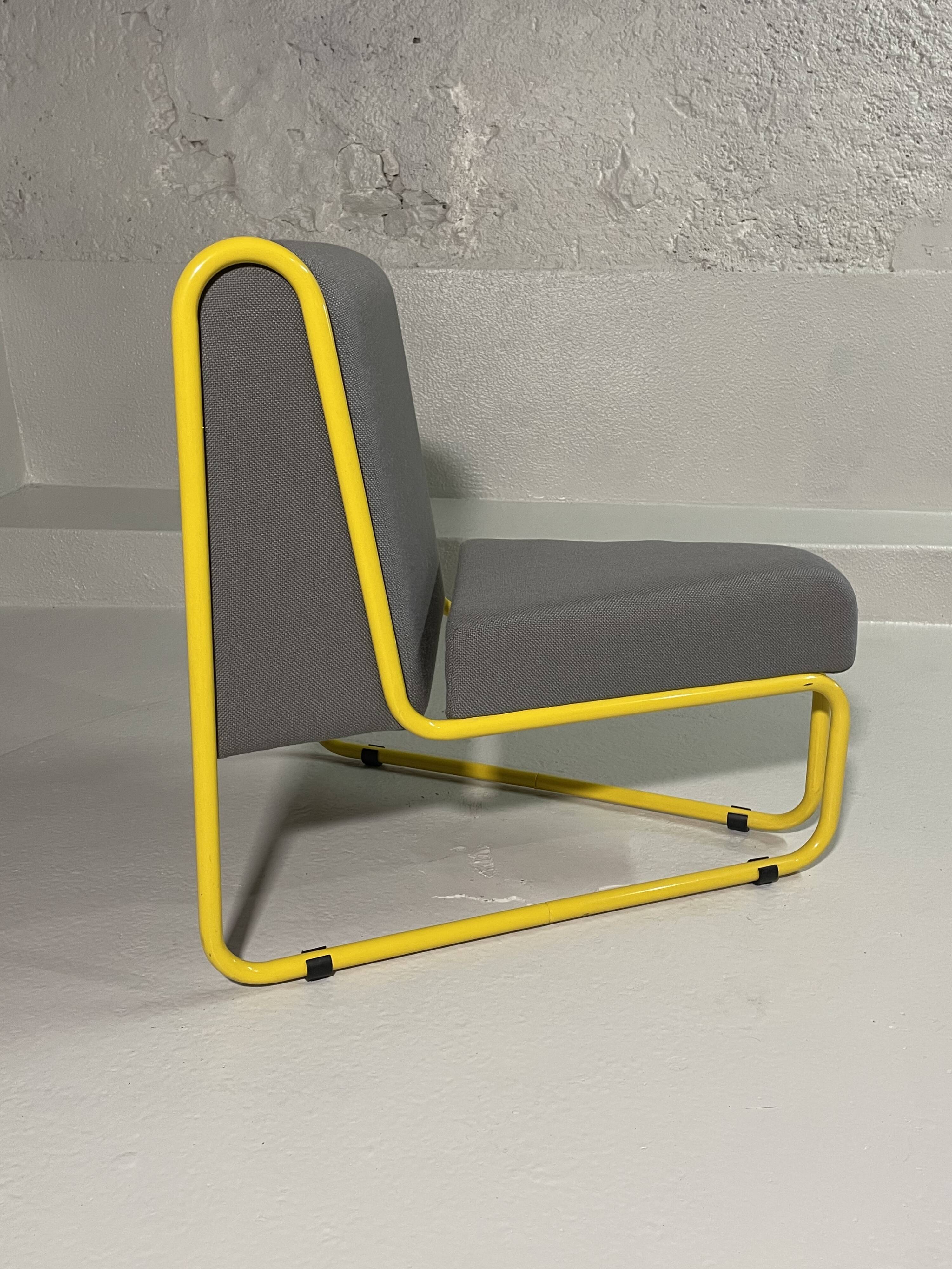 Modular tubular bench in yellow & grey fabric