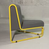 Yellow tubular modular bench & gray fabric