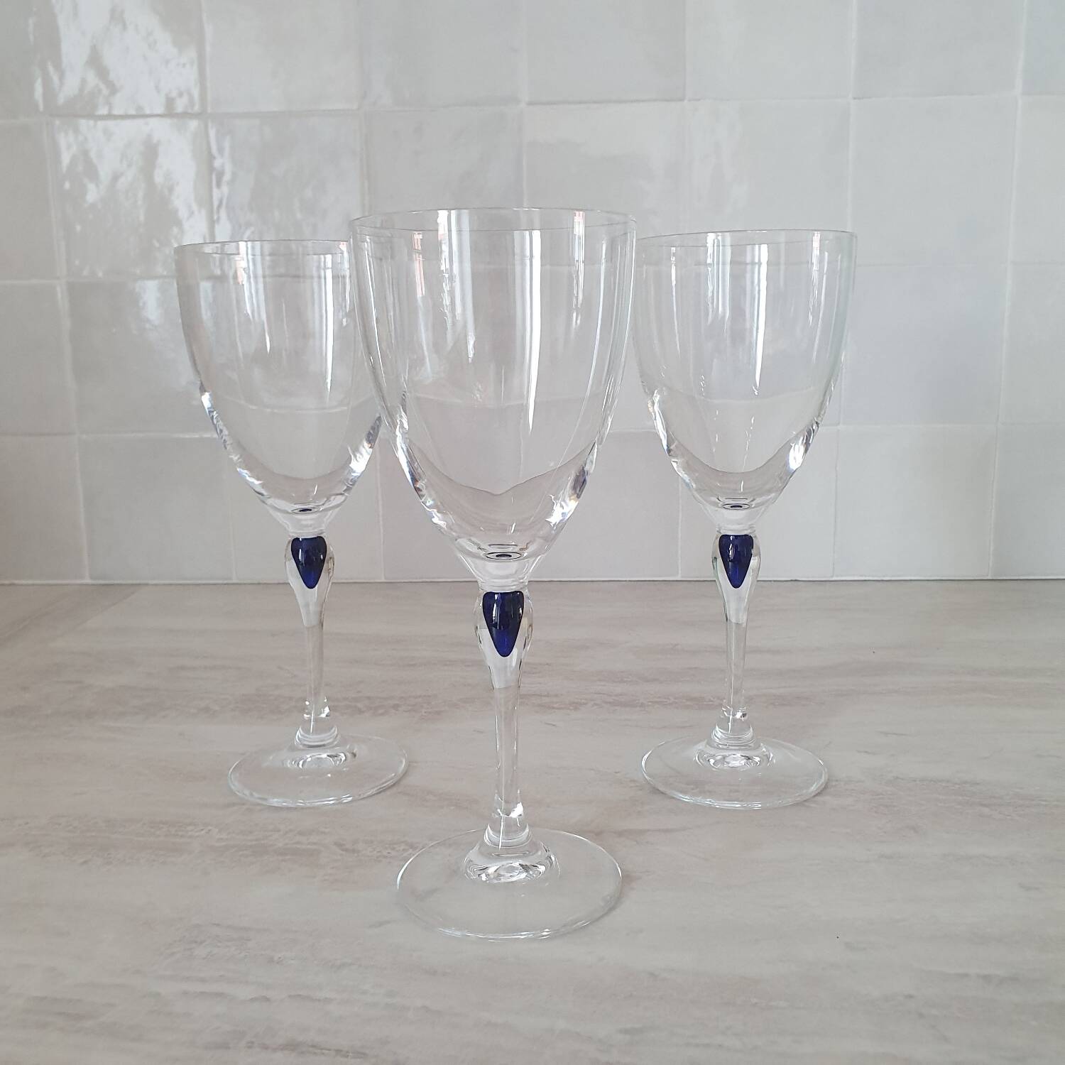 3 wine/water glasses Crystal d'Arques model Venice Sapphire blue