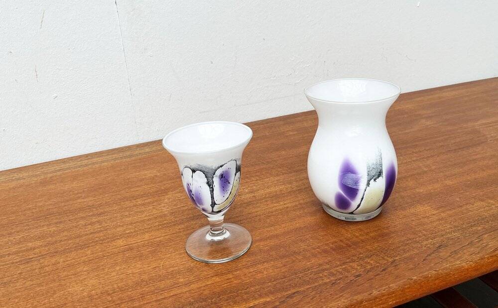 Vintage German glass vase and cup by Hans Jürgen Richartz for the Richartz art collection, set of 2.