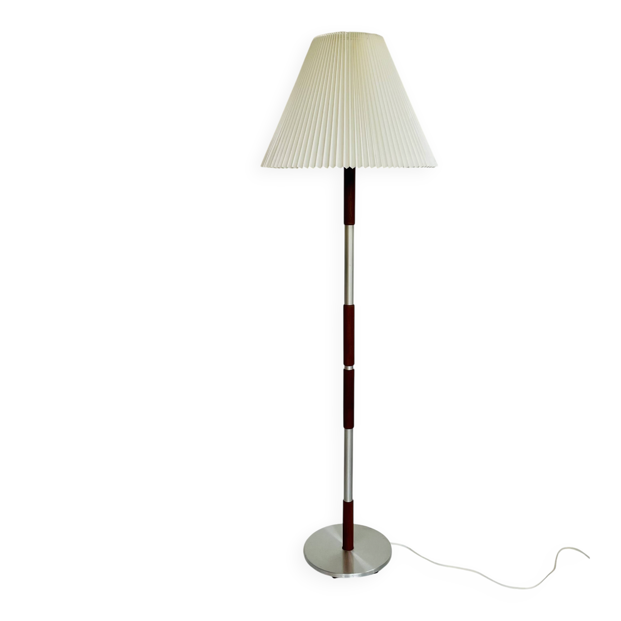 Mid-century floor lamp in teak and aluminum design w/ shade - Denmark 1960s