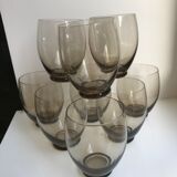 Set of 9 large design art deco smoked glass water glasses 30s