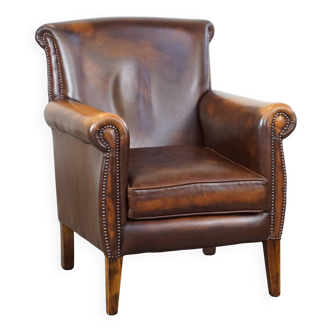 Dark brown cow leather English style armchair
