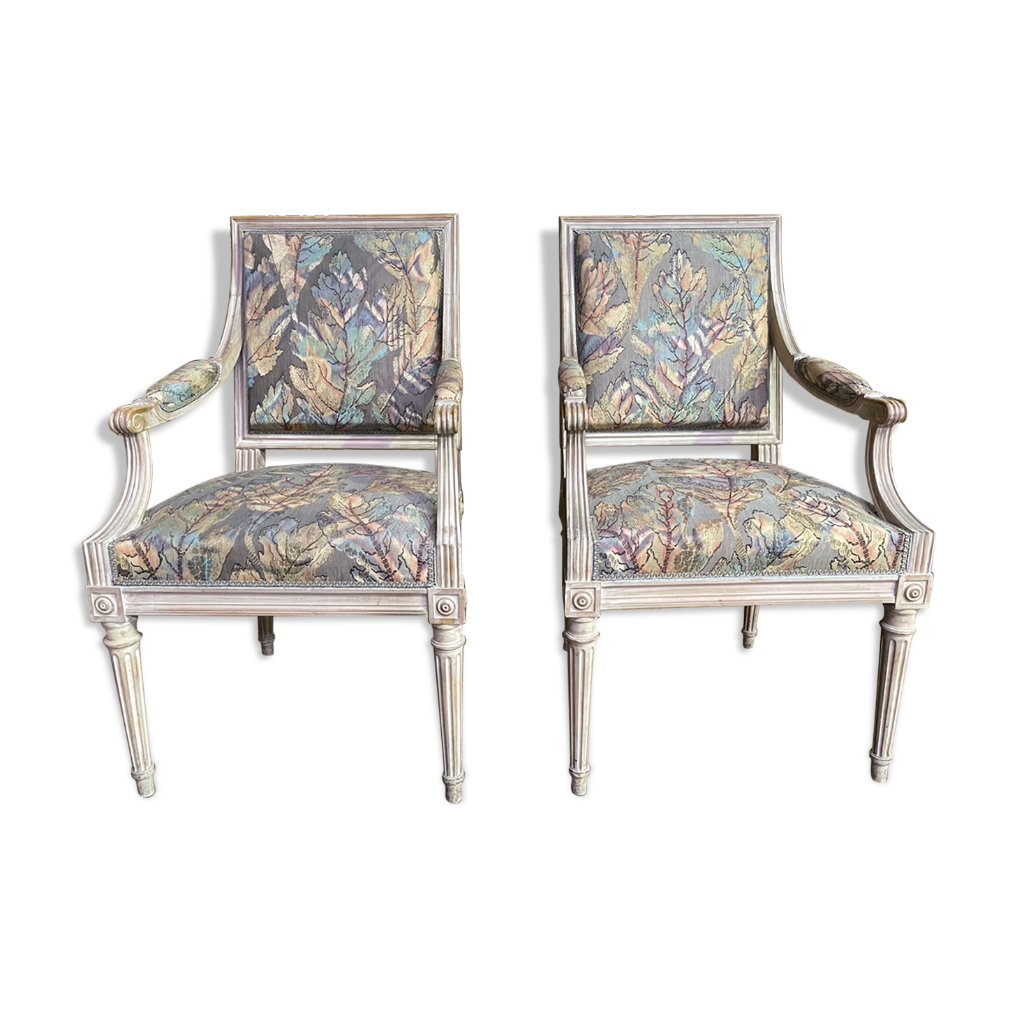 Pair of Louis XVI style convertible armchairs