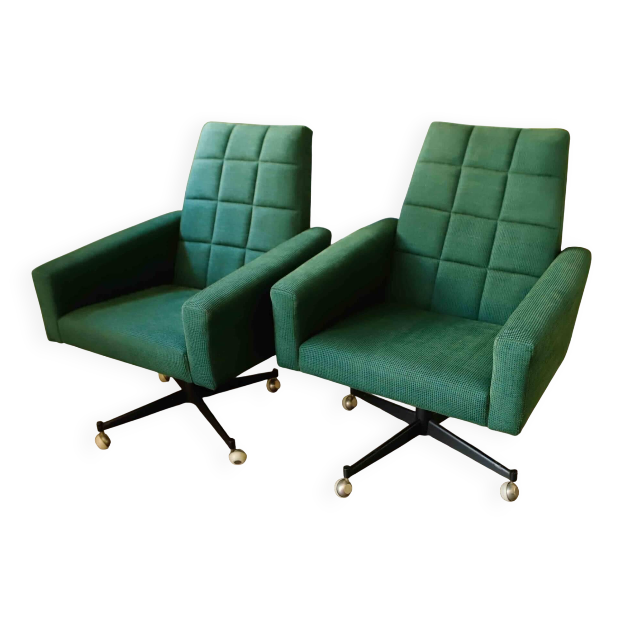 Pair of retro swivel chairs on casters