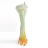 Vase soliflore en verre soufflé forme fleur vert et orange