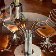 Dining table glass chrome and marble 1970s Italian vintage design