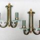 Pair of art deco lacquered metal, brass and glass wall lights