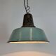 Industrial Petrol Enamel Factory Lamp with Cast Iron Top, 1960s