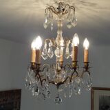 Bronze and crystal chandelier five arms of light, 19th century