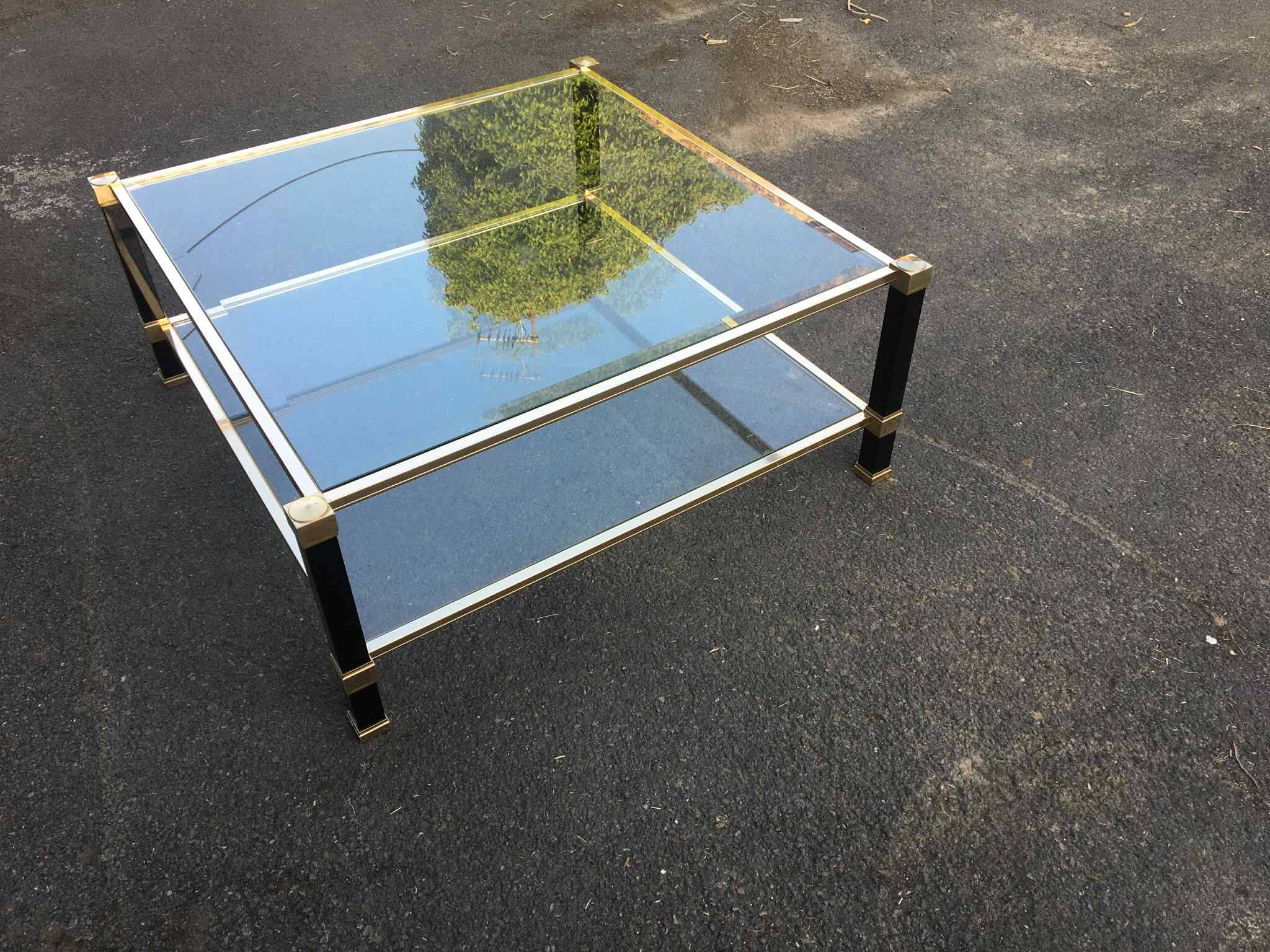 Pierre Vandel two-tier coffee table in lacquered metal and glass