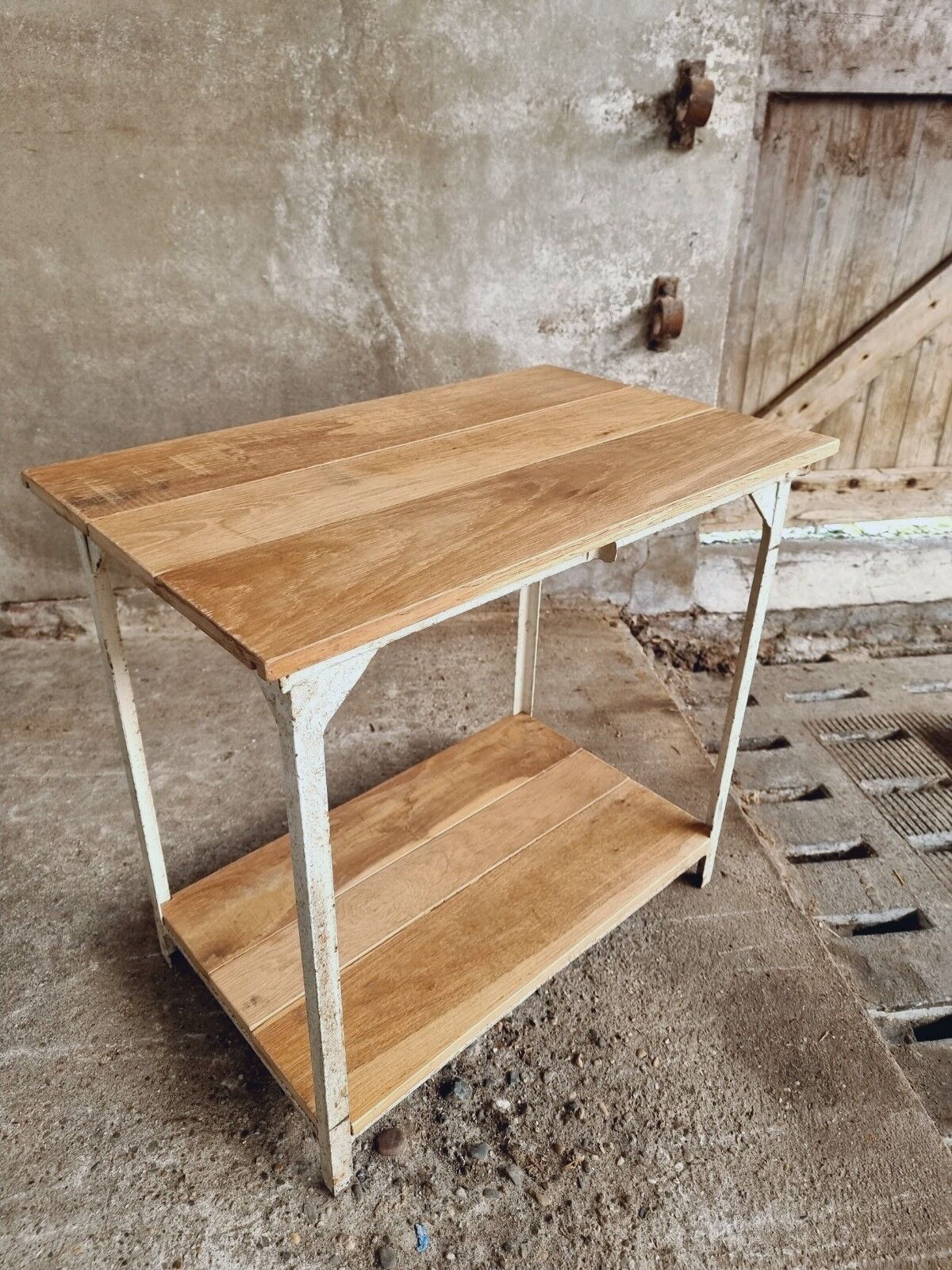 Industrial table side table iron with oak