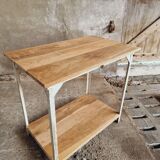 Industrial table side table iron with oak