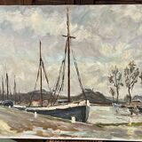 Oil on canvas attributed to Robert Leparmentier (1893-1975) Boats in port