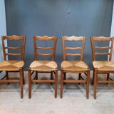 Suite of 4 rustic straw chairs