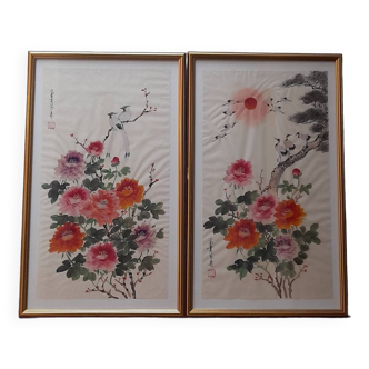 Paintings on Chinese silk