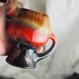 Seven large brown, black and red volcanic free-form mugs - Vallauris, Fat lava - 60s / 70s