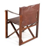 Fauteuil safari pliant en cuir marron et bois
