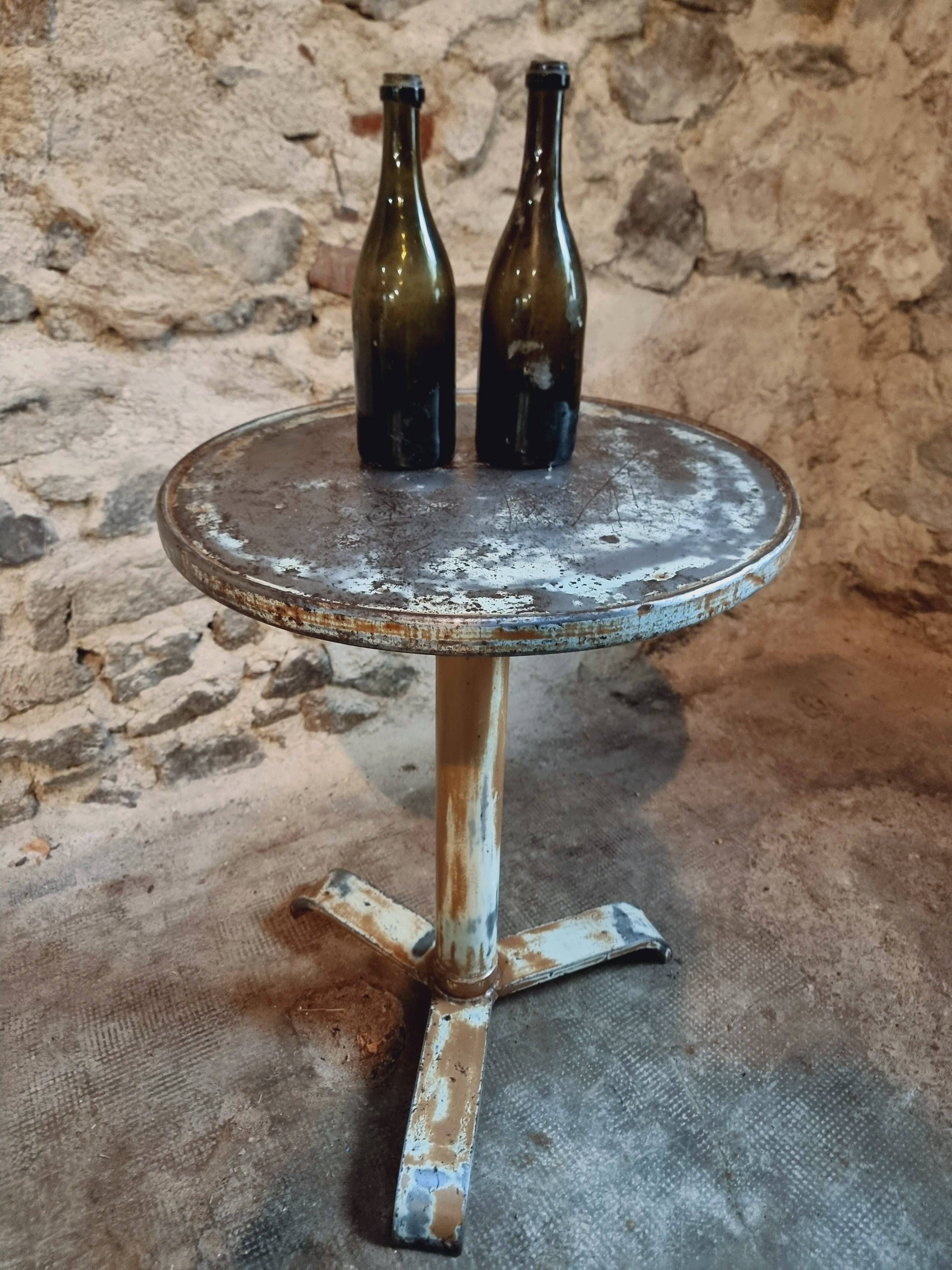 Antique iron bistro table – French wine table, early 20th century