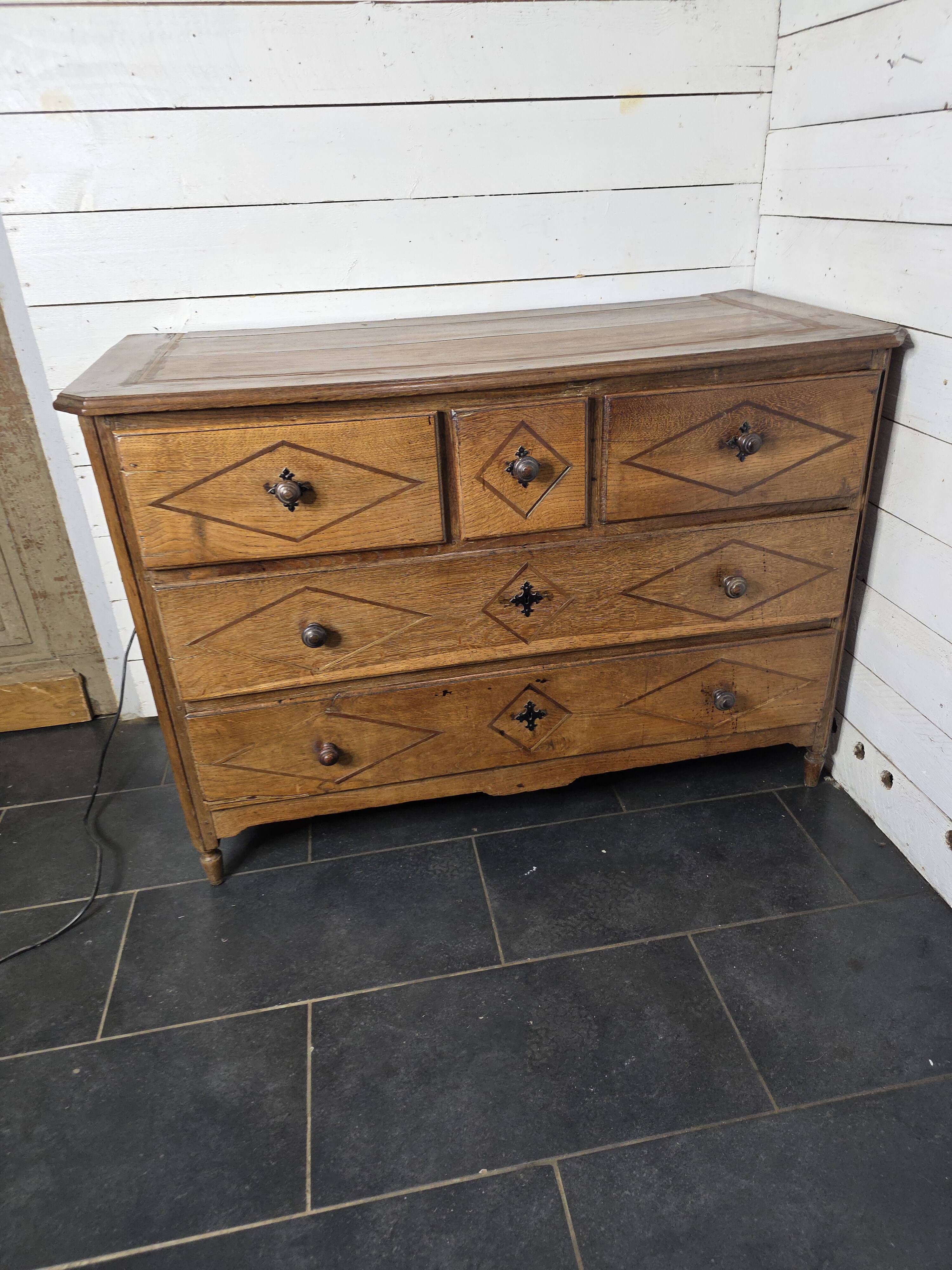 19th century solid oak chest of drawers