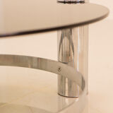Circular coffee table & smoked glass 70's
