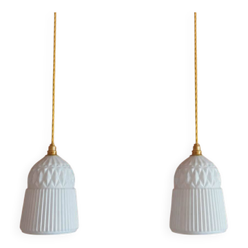Pair of vintage white glass pendants