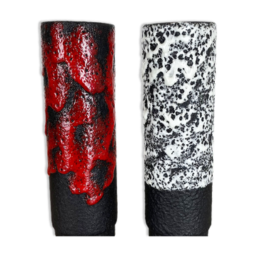 Set of Two Pottery Fat Lava Vases "Black-red-white" by Jopeko, Germany, 1970s